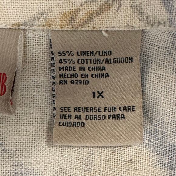 Bill Blass 1X Floral Linen Jacket Women Beige‎ Blue Button Down Y2K Boho - Picture 6 of 14
